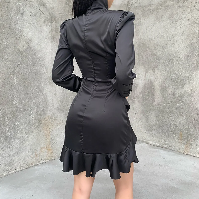 InsGoth Derliaus Elegantiškas Juodos Spalvos Gotikos Suknelė Goth Estetinės Seksualus Tuščiaviduriai Iš Mini Suknelė Moterims Aukšto Juosmens Šalies Komplektus Pynimas Suknelė