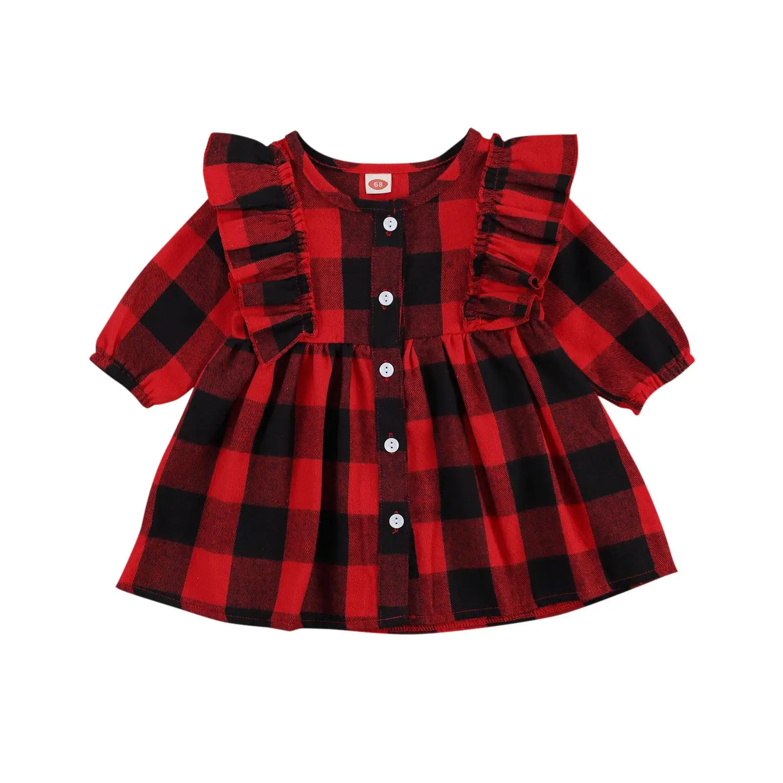 Susiėmę ilgomis rankovėmis pledas kūdikiui baby girl dress mygtukai dekoro raudonas pledas rudenį jaunikliai mergina suknelės