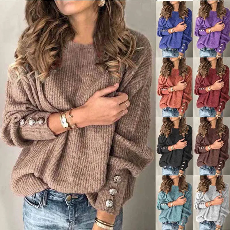 2020 Naujas Džemperis Moterims Long Sleeve T Shirt Apvalus Kaklas Viršuje Esančius Mygtukus Didelio Dydžio Marškinėlius