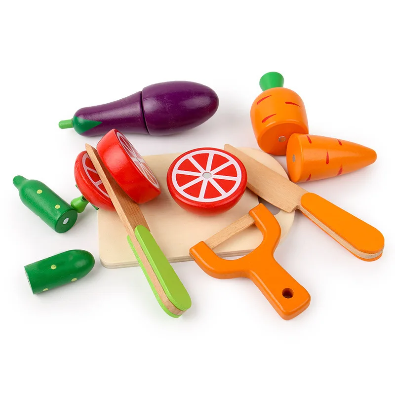 Vaikų mediniai magnetiniai supjaustyti vaisių ir daržovių žaislas modeliavimas virtuvės žaisti namuose žaidimo pradžioje švietimo žaislai berniukų ir mergaitė