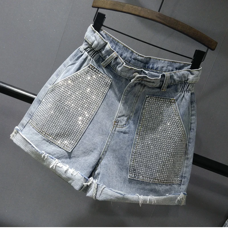 Džinsinio šortai moterims aukšto juosmens 2020 naujas mados vasaros palaidi deimantų pločio kojų džinsai, šortai