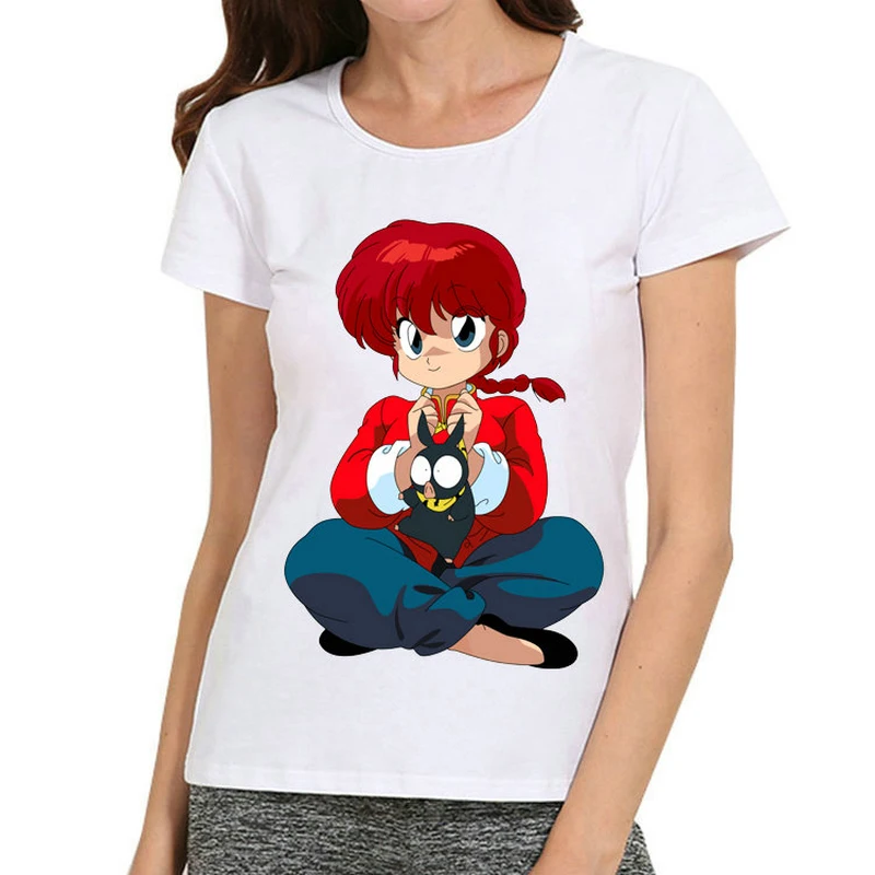 Moterų Ranma 1/2 Marškinėliai trumpomis Rankovėmis Balta Spalva Anime Ranma Dizainas, Print T Shirt Viršuje Tees marškinėlius Derliaus Anime Pavasario Drabužių