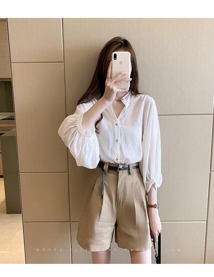 Baltos Spalvos Marškinėliai Moterims Rudenį 2020 Plius Dydis Moteriškas Button Cardigan Palaidinė Viršūnes Long Sleeve V-Kaklo Office Lady Laisvus Drabužius