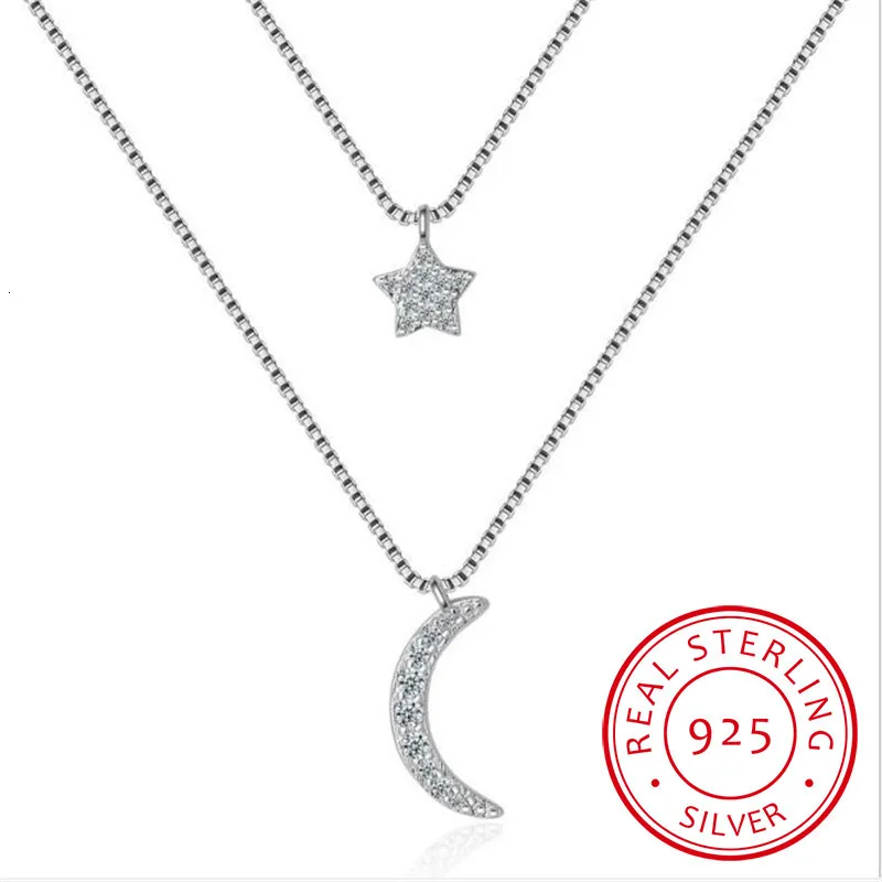 Korėjos 925 Sterling Silver Moon Star Karoliai&pakabučiai Sidabro Grandinės Choker Kaklo Papuošalai Apykaklės Colar Nemokamas Pristatymas