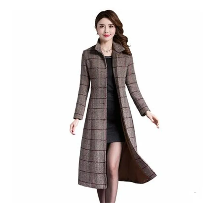 Nauji didelio dydžio žiemos paltai moterims vilnos plonas moterų ilgas kailis Tirštėti grotelės Vilnoniai paltai aukštos kokybės elegantiškas moterų apsiaustai 2086