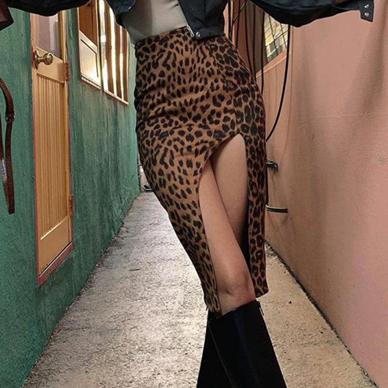 Julissa Mo Leopardas Spausdinti Aukšto Liemens Sijonas Moterims 2020 Split-Line Trumpa Mini Suknelė Seksualus Liesas Streetwear Ponios Šalies Sijonas