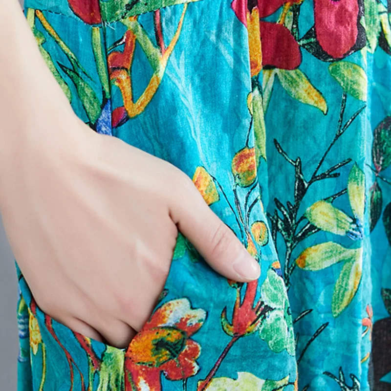 Plus Size Boho Gėlių Spausdinti Medvilnės Ilga Suknelė Moterims Atsitiktinis Palaidų Ponios Suknelės Vasaros Paplūdimio Bohemijos Lino Suknelė 4XL 5XL 2020 m.