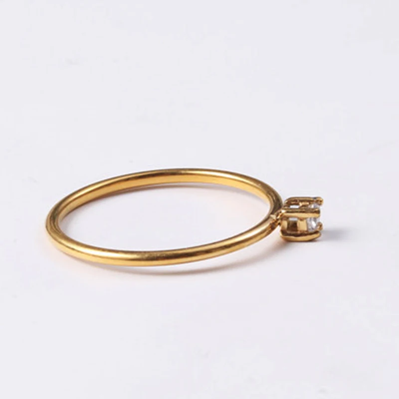 Kubinių Zirconia super plonas aukso vestuvinis žiedas moterims, nerūdijančio plieno elegantiškas minimalistinio pinky mados žiedas