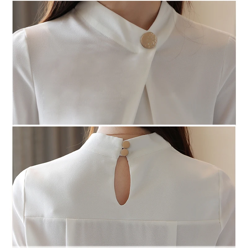 2020 m. Pavasarį Naujas ilgomis Rankovėmis Stovėti Apykaklės, Elegantiškas Šifono Palaidinė Moterims vientisos Spalvos Prarasti Slim Lady ' s Shirt Balta Palaidinė 9041 50