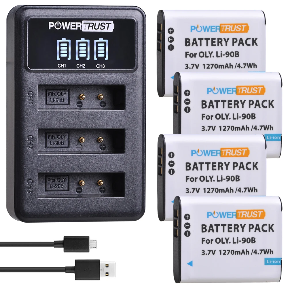 PowerTrust 4pcs Li-90B LI90B Li-92B Baterija+LED 3Slots USB Kroviklis skirtas Olympus Tough TG-1 leidinio TG-2 leidinio TG-3 TG-4 SH50 leidinio SH60