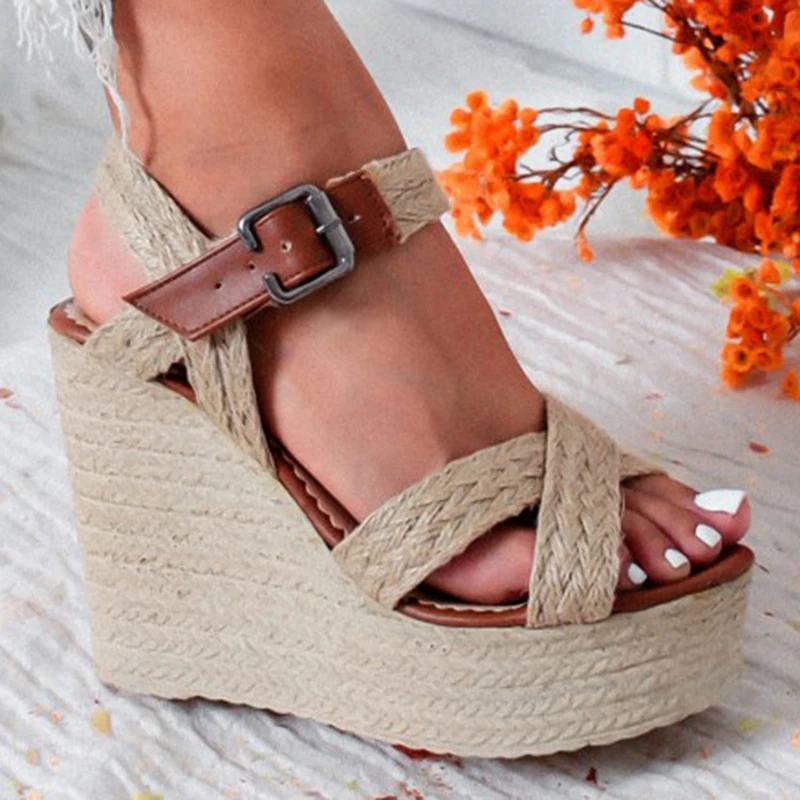 Vasaros Moterų sandalai Pleištai kanapių dirželio sagtis Atsitiktinis Paplūdimio Platforma, Ponios Batai, Aukštis Didėja Stambusis Zapatos De Mujer