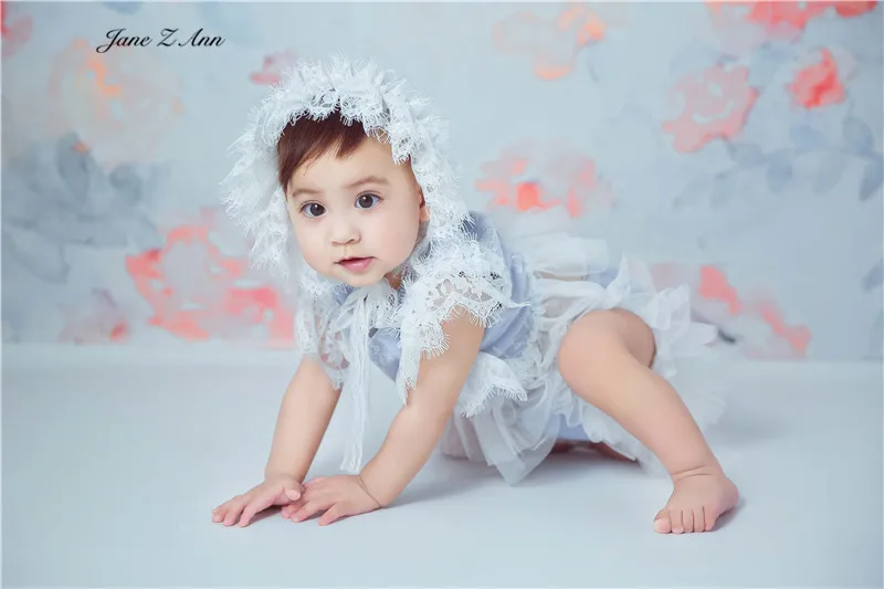 Jane Z Ann Baby girl Foto Studija šaudyti Drabužius Baltas Debesis mėlyname Danguje serija kūdikių 6-24month nėrinių hat+bodysuit