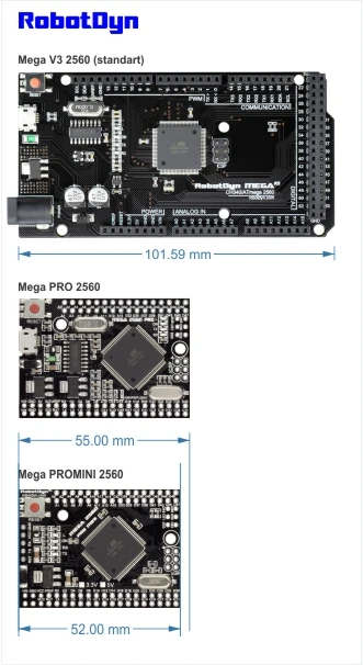 Mega 2560 PRO MINI 3.3 V, ATmega2560-16AU, NR. pinheaders. Suderinamas su Arduino Mega 2560.