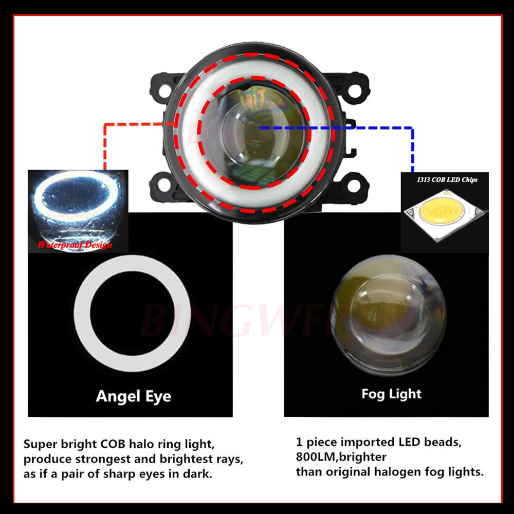 2vnt/pora H11 LED Rūko Žibintas Asamblėjos Angel eyes Priešrūkinis Žibintas 90mm Dėl 