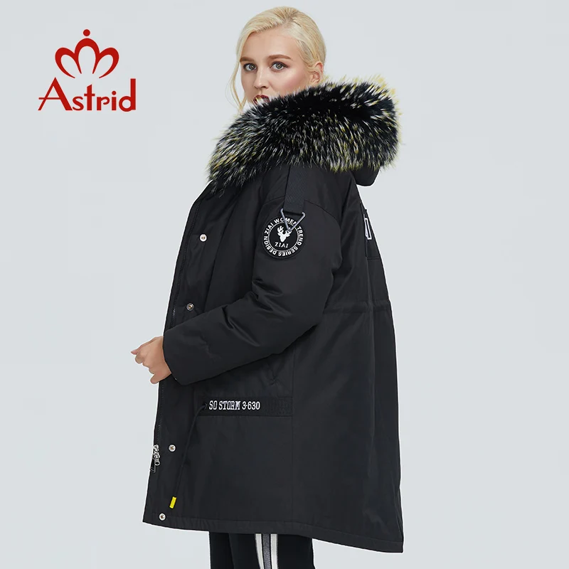 2019 Astrid žiemos striukė moterims storio medvilnės drabužius laisvalaikio šiltas juoda moterų parko Didelis kailių apykaklės dizaino ZR-3030