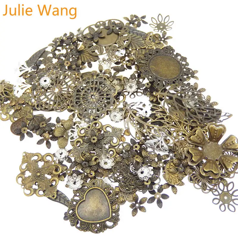 Julie Wang 50g/Pak Derliaus Mišrių Gėlių Lapų Antikvariniai Spalvos Geležies Žavesio Karoliai Pakabučiai Radiniai Juvelyrika Priėmimo Priedų