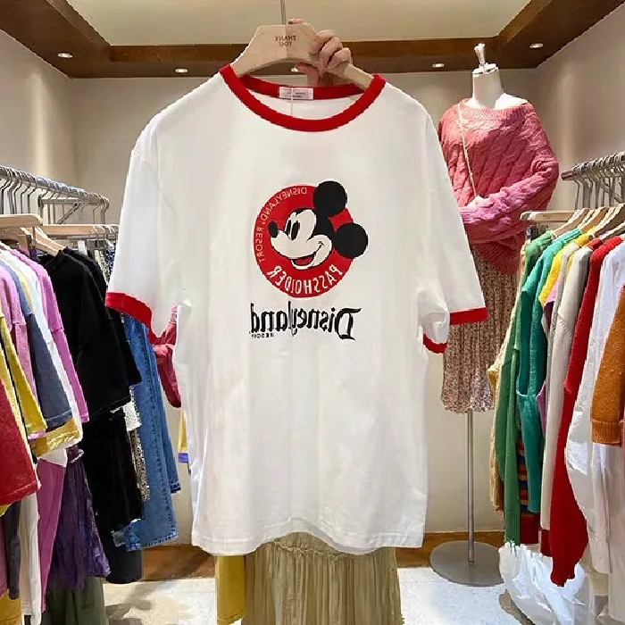 2020 Naujas Vasaros Mickey Mouse Moterų Rašytas Spausdinimo trumparankoviai marškinėliai korėjos Stiliaus Prarasti Viršuje Dugno Marškinėliai Moterims Marškinėliai