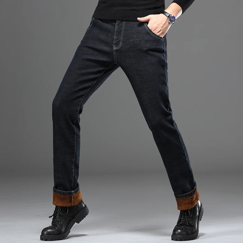 42 44 46 plius dydis 2020 nauji žieminiai vyriški šilti džinsai klasikiniai rudos spalvos aksomo, verslo mada juodos/mėlynos spalvos kelnės, vyriški ženklo džinsus