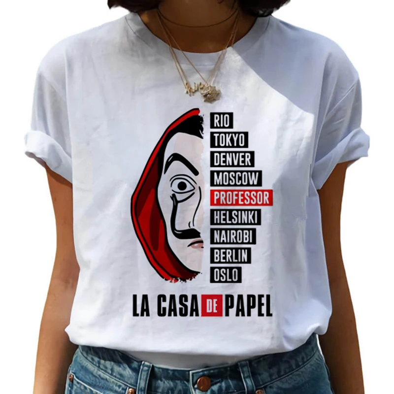 Naujų Pinigų Heist Harajuku T Marškinėliai Moterims La Casa De Papel Hip-Hop marškinėliai Mados Namai Popieriaus Marškinėlius Mados Viršuje, Trišakiai Moteris