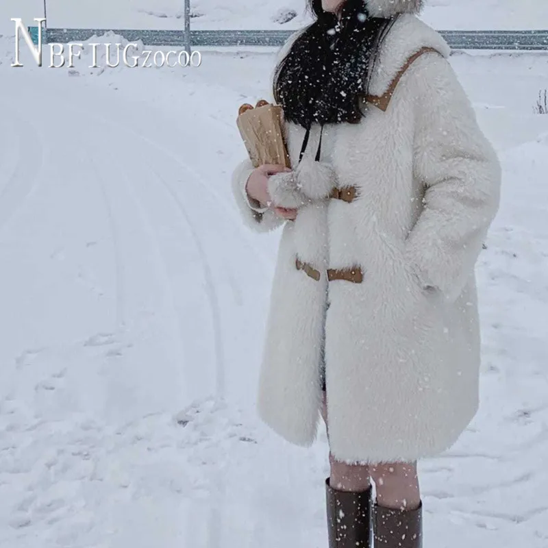 2020 M. Žiemą Šiltas Kawaii Moterų Dirbtiniais Kailiais Kailio Imitacija Ėriukų Vilna Atvartas Moteriška Striukė