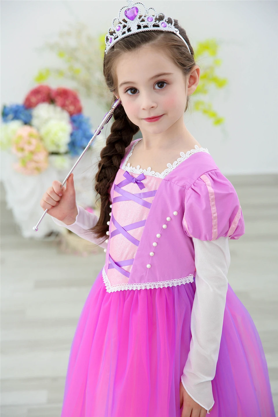 Kalėdų 2020 Merginos Princesė Tangled Rapunzel China Violetinė Suknelė Sluoksniuotos Rankovėmis Maskuotis Mergina Fancy Dress Europos Drabužių