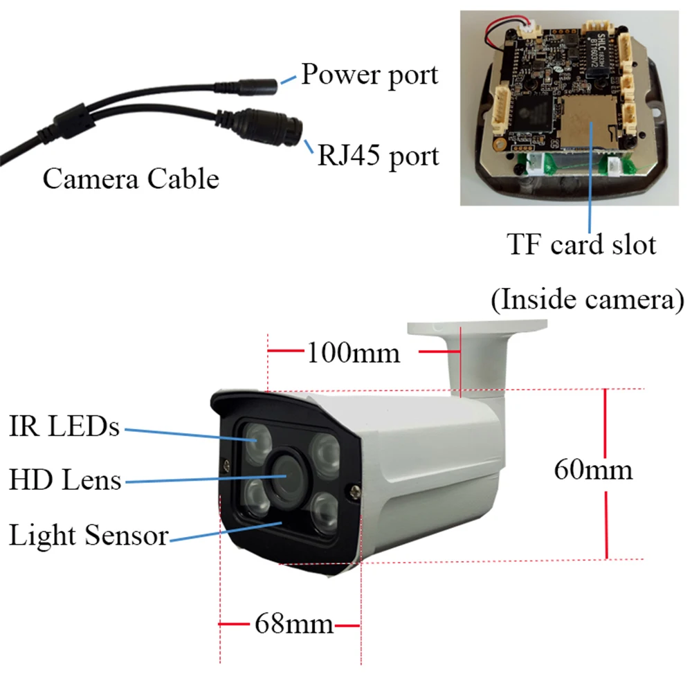 5MP 1920P HD H. 265 Kamera Laidinio Micro SD Kortelės Lizdas IP Kamera, Naktinio Matymo Vandeniui P2P Saugumo Vaizdo Stebėjimo VAIZDO Kamera