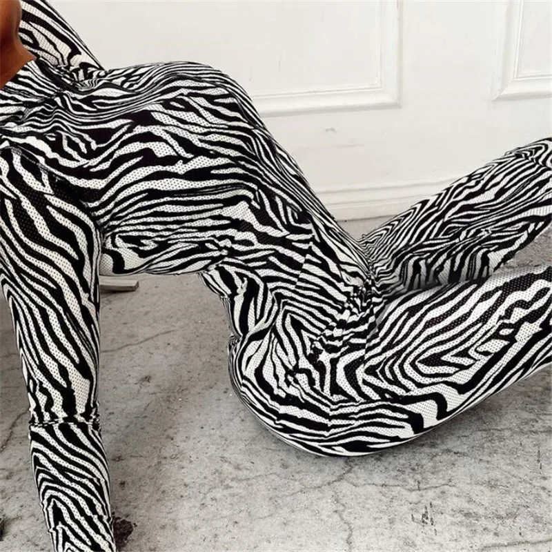 Karšto Zebras Dryžuotas Spausdinti Liesas Jumpsuit Moterys Ilgomis Rankovėmis Su Užtrauktuku Bodycon Romper Atsitiktinis Bodysuit Vienas Gabalas Komplektus Šalies Clubwear