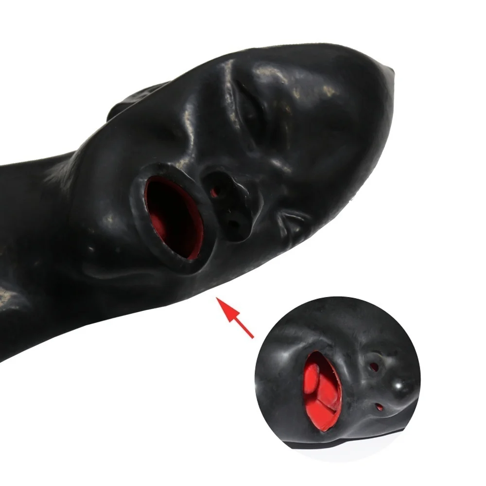 3D latekso žmogaus kaukė fetišas gaubtu užmerktos akys fetišas gaubtu raudona mouthsheathtonguenosetube bdsm kaukė apribojimų sekso žaislai suaugusių žaidimai