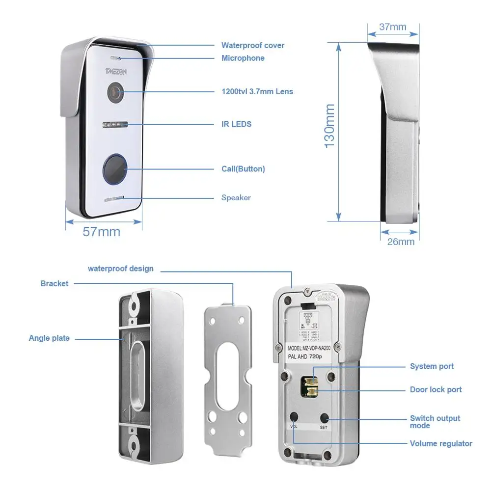 TMEZON Laidinio Doorbell Lauko Bloko 720p (reikia dirbti su Tmezon IP 10 colių Domofonas stebėti, negali dirbti vien)
