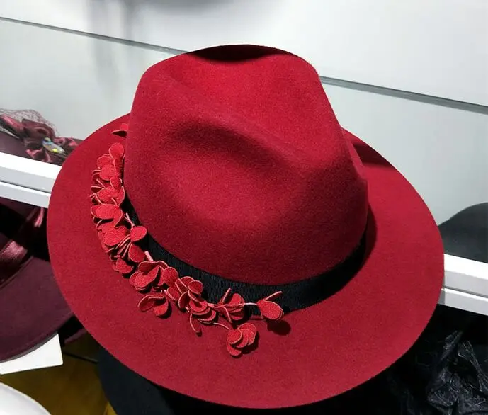 01911-HQ - FM10011 LADY gėlių vilnos oficialų fedoras bžūp moterys, panama džiazo skrybėlę
