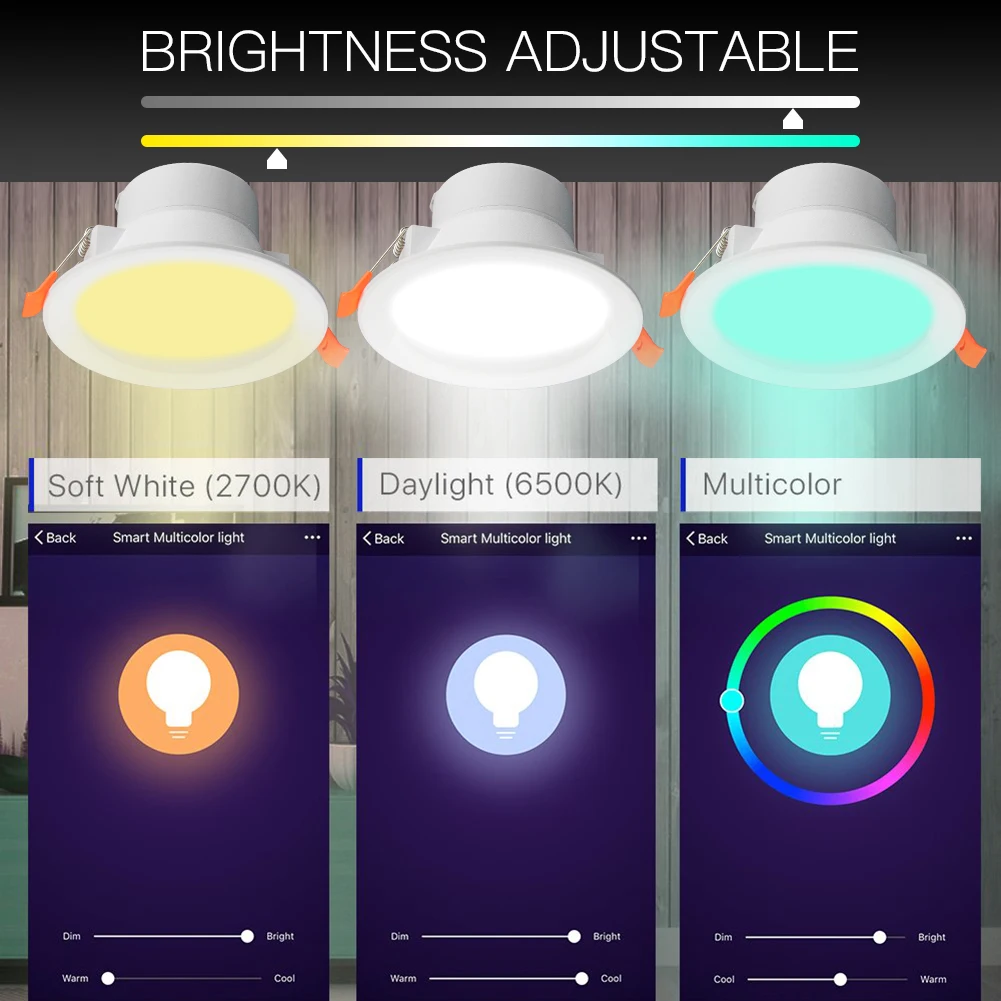 WiFi Smart LED Downlight Tamsos Turas Vietoje Šviesos 7W RGB Spalva Keičiasi 2700K-6500K Šiltas Kietas lengvas Darbas su Alexa 