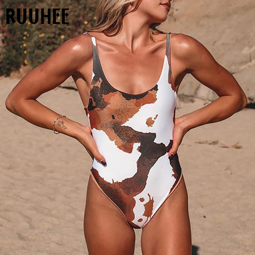 RUUHEE 2020 vientisi maudymosi kostiumėlį Moteris Aukštos Kojos Bodysuit Maudymosi Kostiumą Spausdinti Paplūdimio Drabužiai Moterų Monokini Vintage Retro maudymosi Kostiumėliai