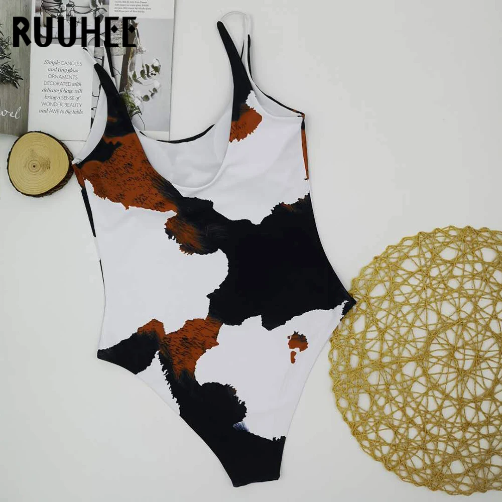 RUUHEE 2020 vientisi maudymosi kostiumėlį Moteris Aukštos Kojos Bodysuit Maudymosi Kostiumą Spausdinti Paplūdimio Drabužiai Moterų Monokini Vintage Retro maudymosi Kostiumėliai