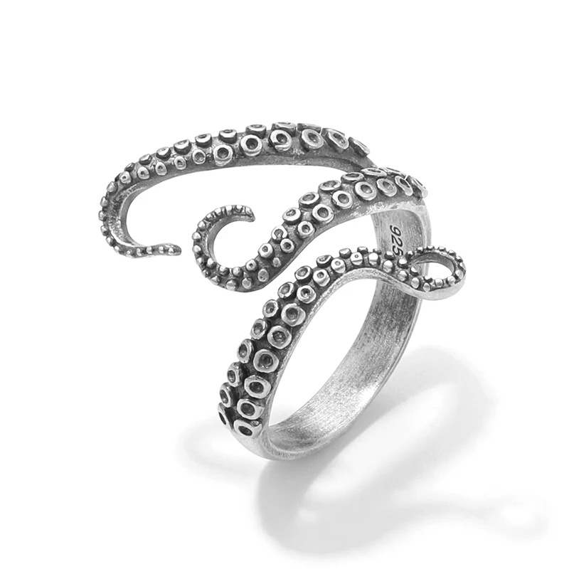 Aštuonkojo čiuptuvas Vyrų žiedai asmenybės Sterlingas sidabro 925 piršto žiedą Mados senovinių rankų darbo dizaino Steampunk papuošalai hipis