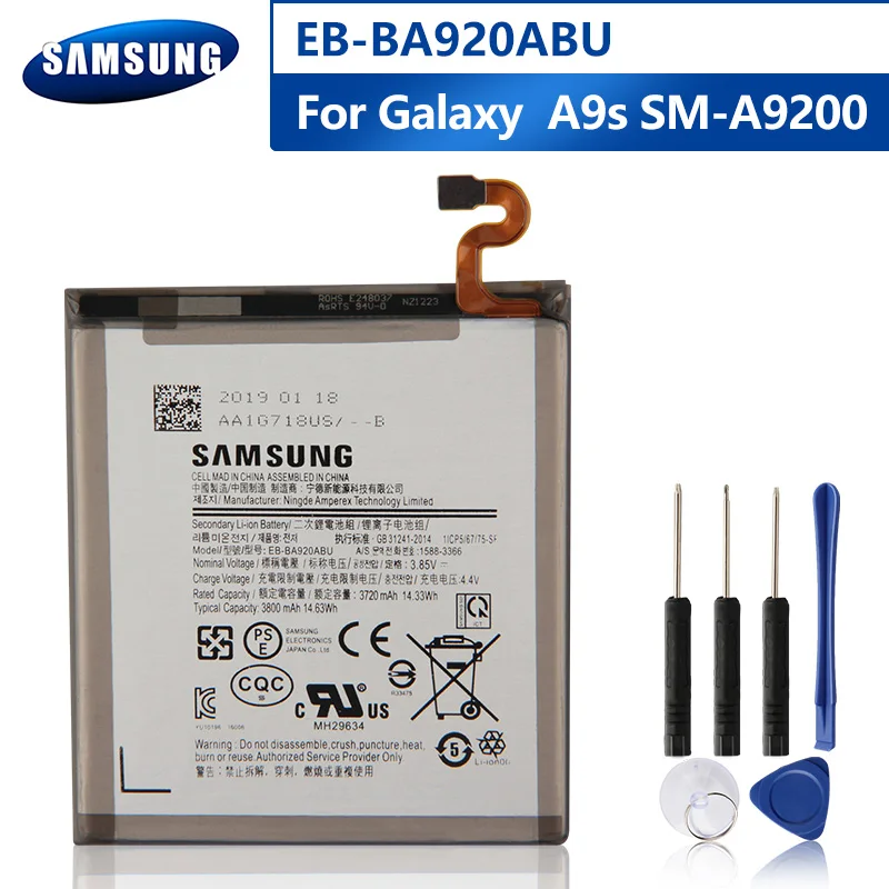 Samsung Originalus EB-BA920ABU Baterijos Samsung Galaxy A9s SM-A9200 2018 redakcija A9 A920F Pakeitimo Telefono Baterija 3800mAh