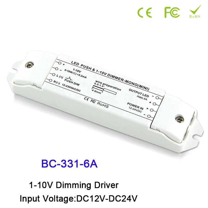 BC DC12V-24V,6A/10A*1CH LED Dimmer, liuminescencinių lempų šviesos reguliatorius 0/1-10v LED lempos tamsos vairuotojo tiesioginio slopintuvo reguliatorius