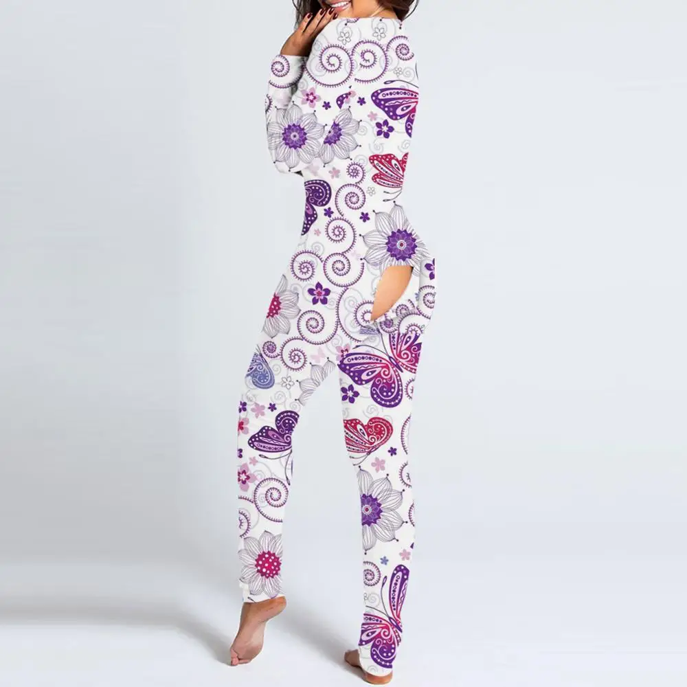 2021 Naujas Drugelis Jumpsuits Funkcinės Sagomis Atvartu Spausdinti Moterų Nuimamas Sleepwear Pižama Kostiumas Homewear Vienas Gabalas Jumpsuit
