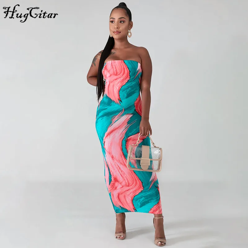 Hugcitar 2020 kaklaraištis dažų spausdinti bodycon ritininės seksualus vamzdis suknelė vasaros moterų mados streetwear komplektus šalies elegantiškas sundress