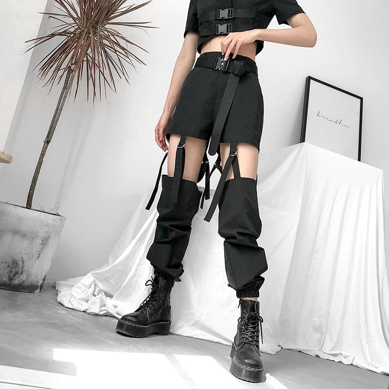 HIGAREDA Harajuku Juodos Haremo Kelnės Moterims Tuščiaviduriai Iš Sexy Kelnės Moteriška Streetwear Atsitiktinis Sweatpants Poilsiu Hip-Hop Vasara