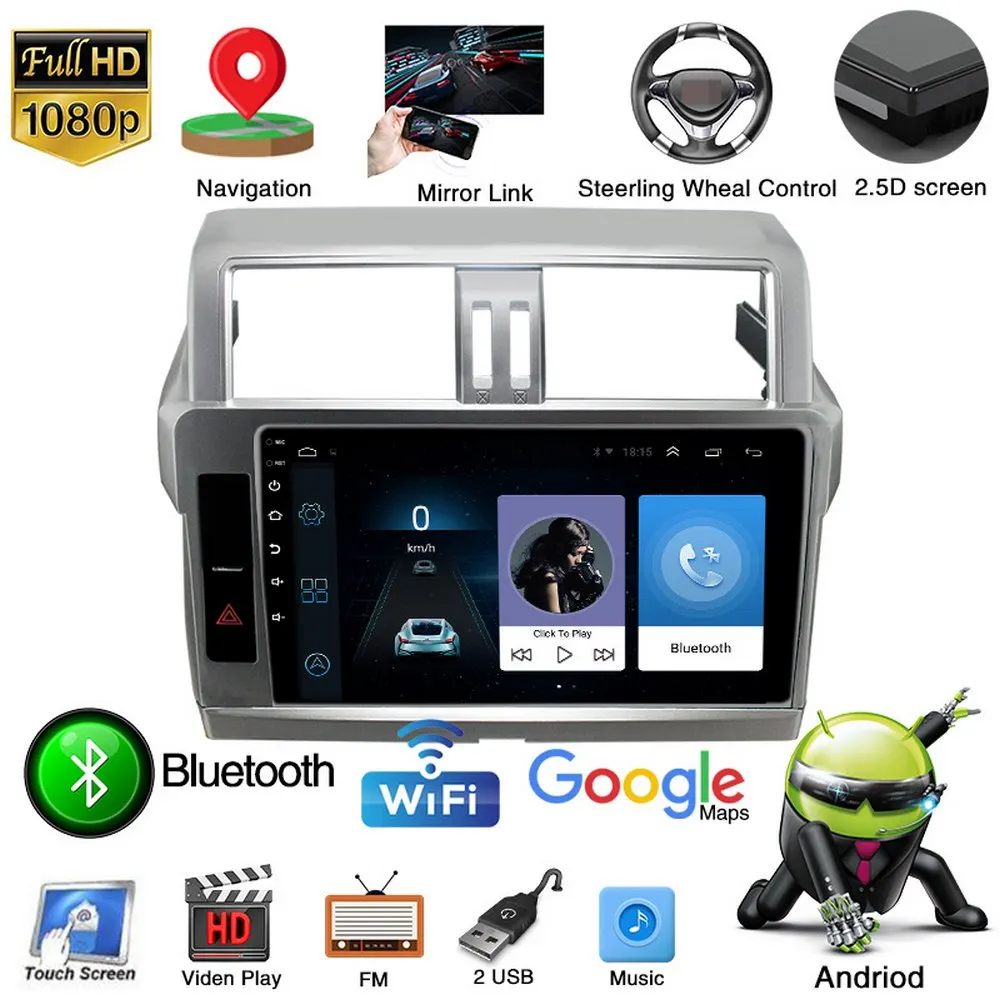 Android 8.1 2Din Automobilių DVD Grotuvas, Navigacijos GPS Radijo Atbulinės eigos Vaizdo Toyota Land Cruiser Prado 14-17 Multimedia Vaizdo Grotuvas