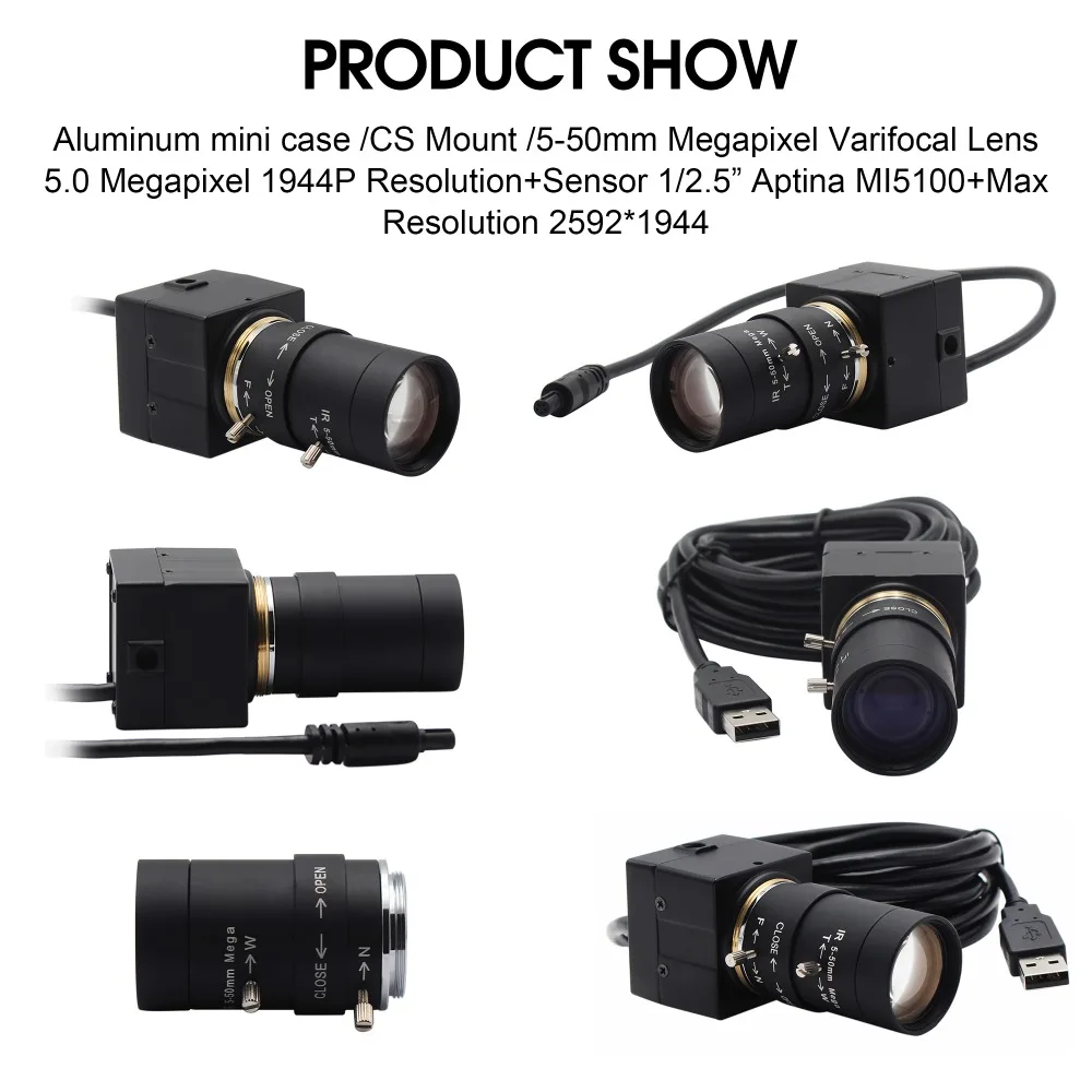 5MP mini USB kamera 5-50mm vadovas varifocal lens Aptina MI5100 VAIZDO Mini micro HD stebėjimo Kamerą