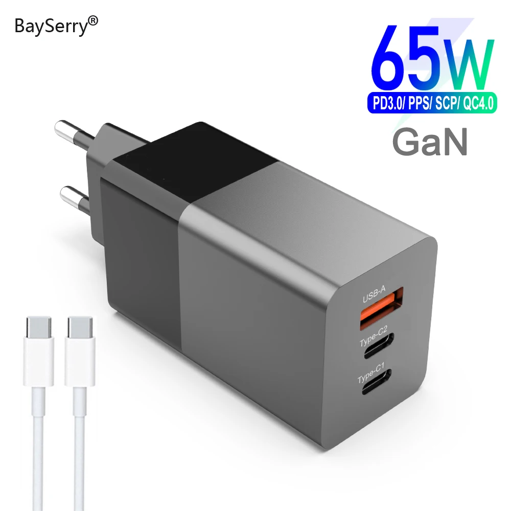 BaySerry 65W GaN Įkroviklis USB C Tipo PD Greitai Įkrauti 4.0 3.0 Portable Greitas Įkroviklis iPhone 12 Pro 