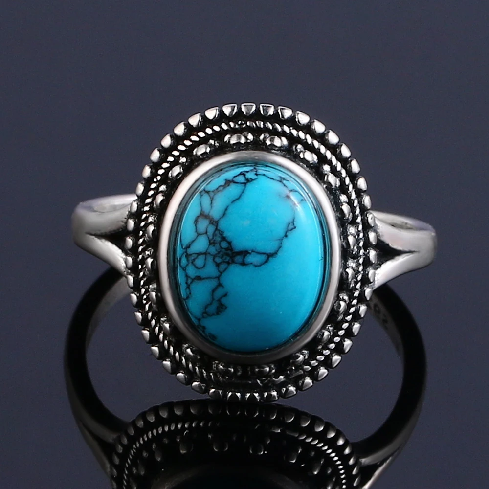 925 Sidabro Žiedai Natūralus Turkis Brangakmenio Žiedai Moterų Vestuvių Juostas, Jubiliejaus Dovana, Fine Jewelry