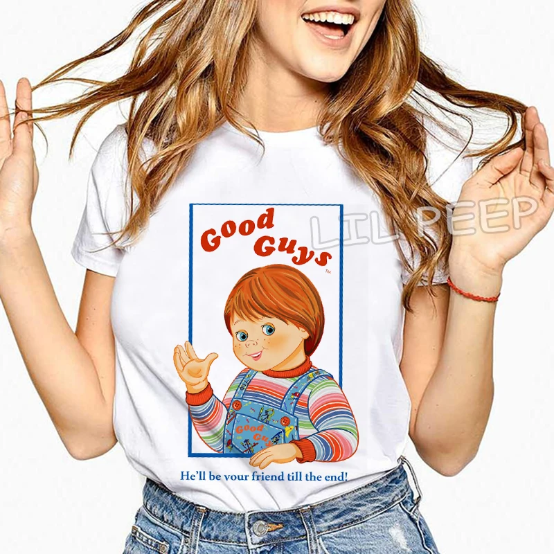 Childs Play Gera Vaikinai Chucky Vasaros Atsitiktinis Marškinėliai korėjos Drabužių Estetinės Medvilnės Punk 90s Harajuku trumpomis Rankovėmis Viršūnes