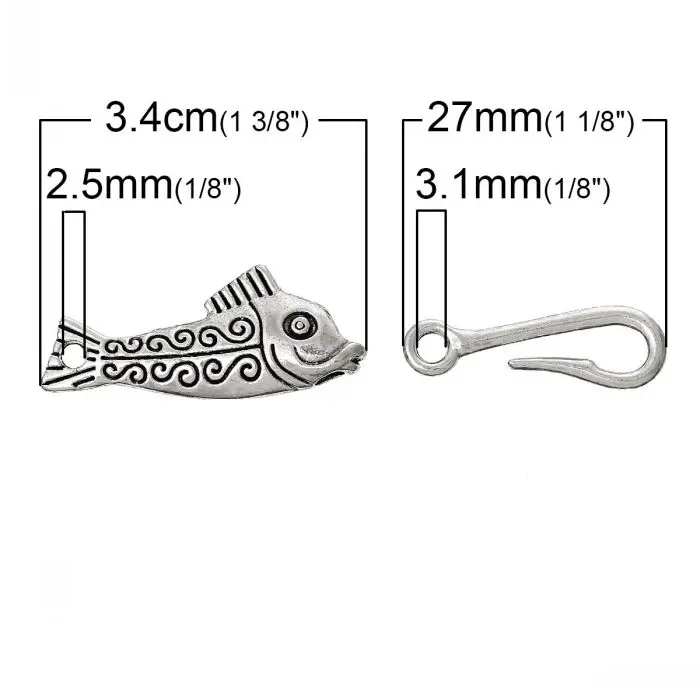 Naujas Kablys Sąsagos Žuvų Sidabro Spalvos(Švino,Nikelio Nemokamai)5.6 cm x 1.4 cm,10 Rinkinių