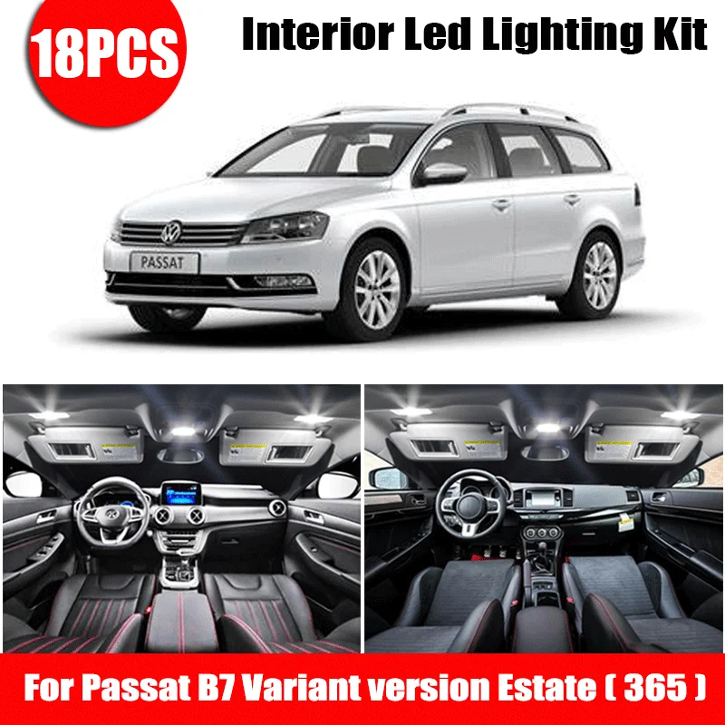 18pcs LED Interjero dome žemėlapio skaitymo Lemputės lemputės Rinkinys 2011-m. Volkswagen Passat B7 Variantas versija Turto ( 365 ) TIK