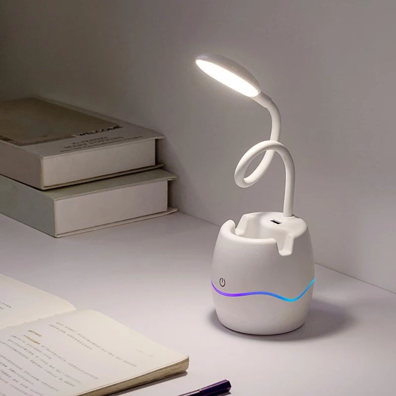 Stalo Lempa su Rašiklio Laikiklis, USB Akių Apsaugos LED Paspauskite su Mažais Ventiliatorius
