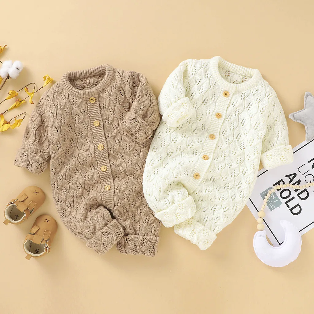 (0-24M) Kūdikiams ilgomis rankovėmis vientisos spalvos megztinis trimatis megzti jumpsuit Žiemos striukė, šiltas megzti striukė, megztinis F4*