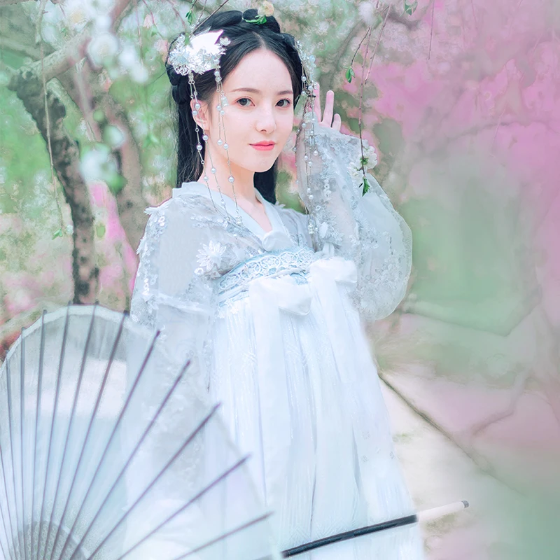 Balta Kinijos Hanfu Moterų Aurora Medžiaga Pasakų Cosplay Senovės Žmonių Veiklos Sūpynės Šokėja Etape Kostiumas BL1552