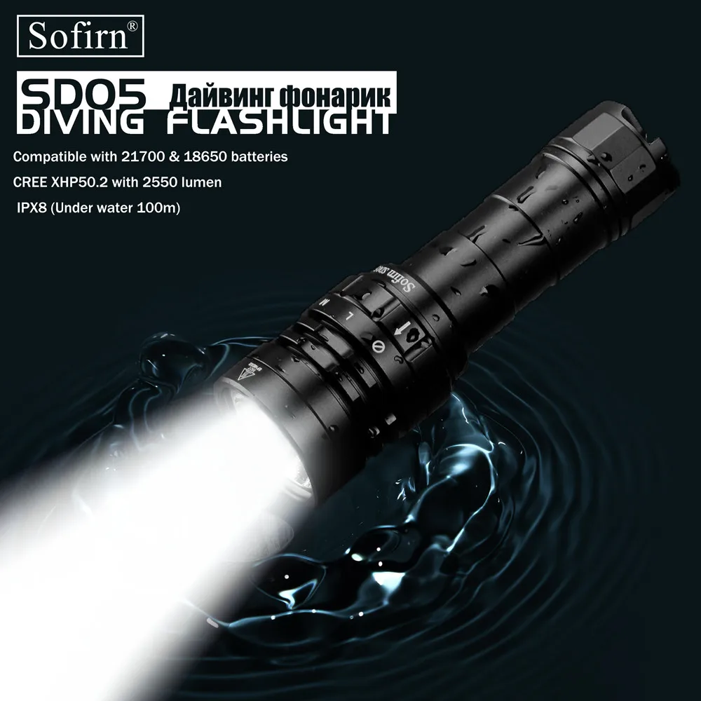 Sofirn Naujas SD05 Povandeninio Nardymo LED Žibintuvėlis Diving Cree Šviesos XHP50.2 Super Šviesus 3000lm 21700 Lempa su Magnetiniu Jungikliu 3 Režimai